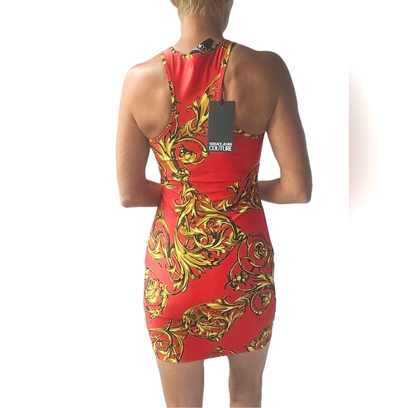 🎁HOLIDAY SPECIAL🎁NWT. VERSACE JEANS COUTURE Red&Gold Garland Mini Dress - Picture 13 of 15